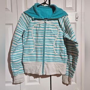 Lululemon Scuba Zip-up Hoodie | Like-New  Turquoise/Light Grey Striped | Size 8